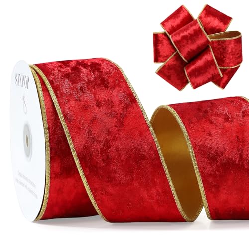 STYPOP Rotes Weihnachts-Samtband mit Draht (6,3 cm × 13,7 m) – Weihnachtsband für Weihnachtsbaumdekoration/Geschenkverpackung/Bastelkränze von STYPOP