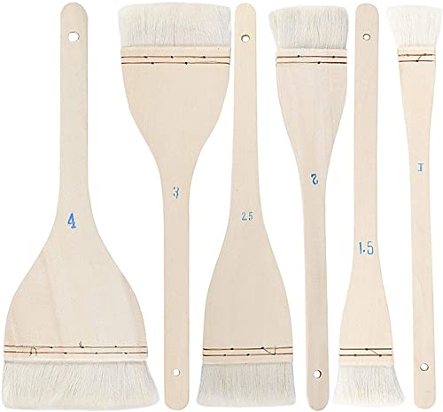 Flachpinsel für Hacken, 6 Größen, weiche Ziegenhaare und Hake Pinsel mit massivem Holzgriff, Hake Pinsel-Set für Aquarell-, Töpfer- und Malerei, Kunst von STmea