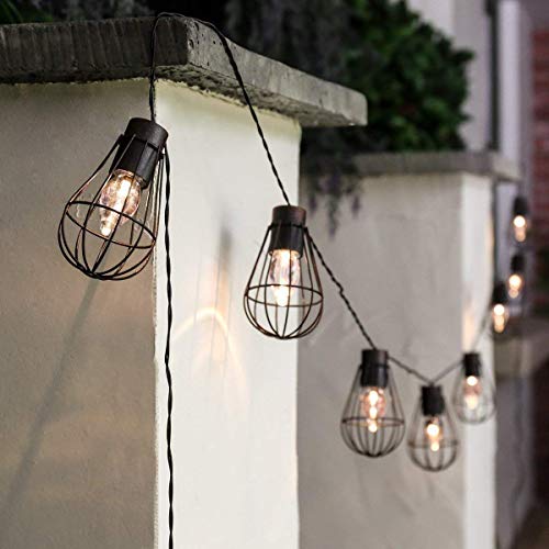 Lichterkette Außen solar,SUAVER Wasserdicht 10 LED Glühbirnen mit Metall Laterne Lichterkette,Garden Dekorative Lichter der Ambiente Vintage Lichterketten für Café von SUAVER