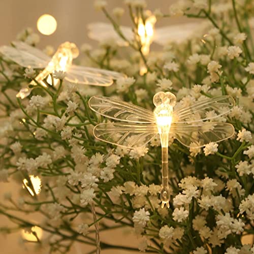 SUAVER 10ft 20LED Lichterkette Batteriebetriebene Weihnachtsdekoration Lichter warmweiß Schmetterling/Libellenlichtblitz für innen und außen Geländer Balkon Garten Dekoration (Libellen) von SUAVER