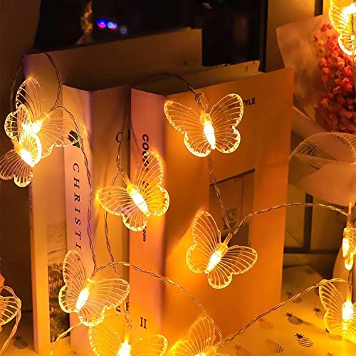 SUAVER 10ft 20LED Lichterkette Batteriebetriebene Weihnachtsdekoration Lichter warmweiß Schmetterling/Libellenlichtblitz für innen und außen Geländer Balkon Garten Dekoration (Schmetterling) von SUAVER