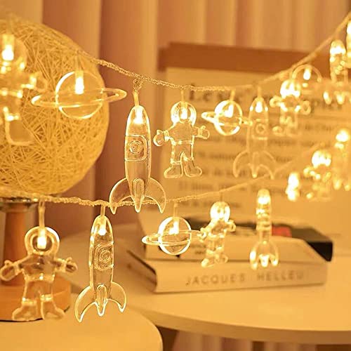 SUAVER LED Lichterkette Astronauten Raumschiff Raketen Anhänger Batterie Lichterkette Deko Lampe Kindergeburtstag Spaß Nachtlicht Party Dekoration Außen Innen Lichterketten (20LED, Warmweiß) von SUAVER