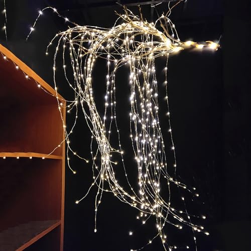 SUAVER LED Lichterkette Aussen Wasserfall Gartendeko USB Lichterschweif mit Timer, Fernbedienung,Lichterstrang 8 Modi Lichterbündel Deko für Hochzeit,Party,Terrasse (Warmweiß, 10 Strängen 200LED) von SUAVER