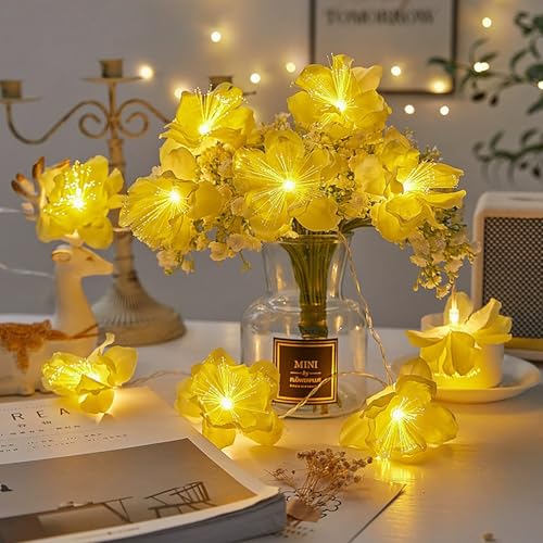 SUAVER LED Lichterkette Nachtkerze Blume Batterie Blumengirlande Stimmungslicht für Zimmer,Party,Hochzeit, Dekorative Lichter Frühling Deko Innen Außen,Geschenke für Frauen Mädchen (Gelb, 2m 10LED) von SUAVER