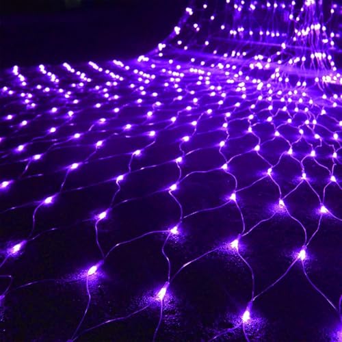 SUAVER 192LED Weihnachts-Netzlichter, batteriebetriebene Netz-Lichterkette, wasserdicht, Netzvorhang-Lichter, 8 Modi, Lichterkette für Weihnachtsbaum, Busch, Garten, Hinterhof, Dekor (lila, 3 x 2 m) von SUAVER