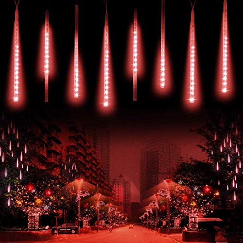 SUAVER LEDs Meteorschauer Regen Lichter, Wasserdichte Regentropfen Solar Licht Garten Lichterketten mit 30cm 10Tube 360LED,dekorative Lichter für Hochzeits Weihnachtsbaum(Rot) von SUAVER