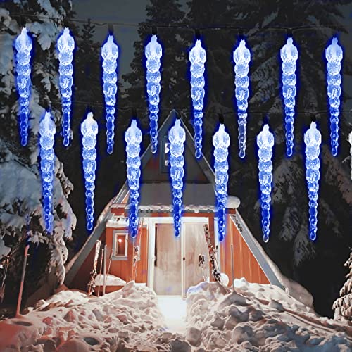 SUAVER Solar LED Eiszapfen Lichterkette Außen, 23ft 50LED Solar Lichterkette 8 Beleuchtungsmodi Wasserdichte Hängende Dekorationslichter für Party Urlaub Garten Baum Deco (Blau) von SUAVER