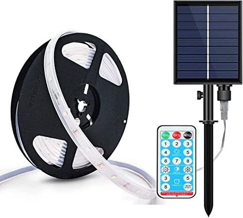 SUAVER Solar LED Streifen Außen Solar Lichterkette 10M 240LED Wasserdicht Flexible Led Strip 8 Modi LED Ribbon mit Fernbedienung Stimmung Seil Beleuchtung Party Dekoration Weihnachten (Weiß) von SUAVER