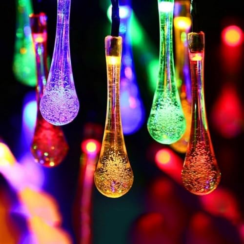 SUAVER Solar Lichterkette Aussen 13ft 20LED Kristall Tropfen String Licht,Wasserdicht 8 Modi Wassertropfen Fee Lichter Outdoor Garten Dekoration Licht Solarbeleuchtung für Party Balkon (Mehrfarbig) von SUAVER