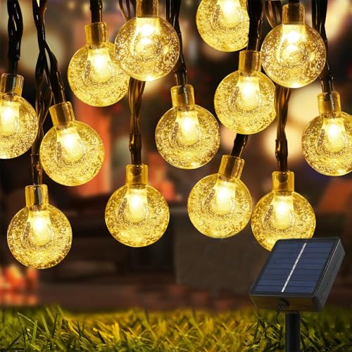 SUAVER Solar Lichterkette Aussen 4m 20LED Kettenlicht Kristall Kugeln Wasserdicht 8 Mode String Licht Garten Fee Lichter Outdoor Dekoration Solarbeleuchtung für Terrasse Balkon Hochzeit (Warmweiß) von SUAVER