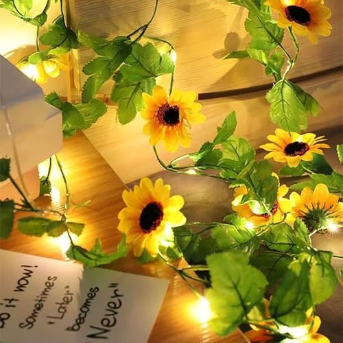 SUAVER Solar Lichterkette Aussen Künstliche Sonnenblume Girland Lichter,LED Blume String Lichter,Wasserdicht Solarlampen Gartendeko Hanglampe für Balkon Terrasse Zaun Hochzeit Party Deko (2m 20LED) von SUAVER