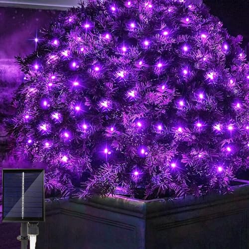 SUAVER Solar Lichterkette Außen mit Fernbedienung,3x2M 192LED Lichternetz Vorhang Lichter,Wasserdicht Outdoor Solar Gartenleuchte 8 Modi für Gärten Weihnachten Weihnachten Deko (Lila) von SUAVER