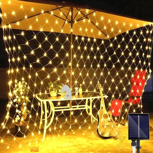 SUAVER Solar Lichterkette Außen mit Fernbedienung,3x2M 192LED Lichternetz Vorhang Lichter,Wasserdicht Outdoor Solar Gartenleuchte 8 Modi für Gärten Weihnachten Weihnachten Deko (Warmweiß) von SUAVER