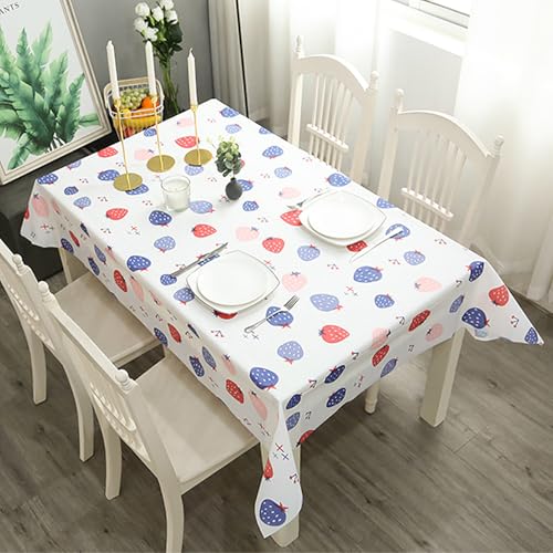 SUAVER Tischdecke, abwischbar, wasserdicht, öldicht, abwischbar, PVC, für Abendessen, Picknick, Tischdecke, Schutz für Küche, Party, Picknick, Terrasse, Gartendekoration (Erdbeere, 137 x 90 cm) von SUAVER