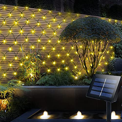 SUAVER Solar LED Lichternetz, Wasserfest 200LEDs Solar Lichterkette,3x2M Outdoor Lichtervorhang,8 Modi Net Mesh Deko Leuchte für Weihnachten Garten Party Hochzeit Schlafzimmer (Warmweiß) von SUAVER
