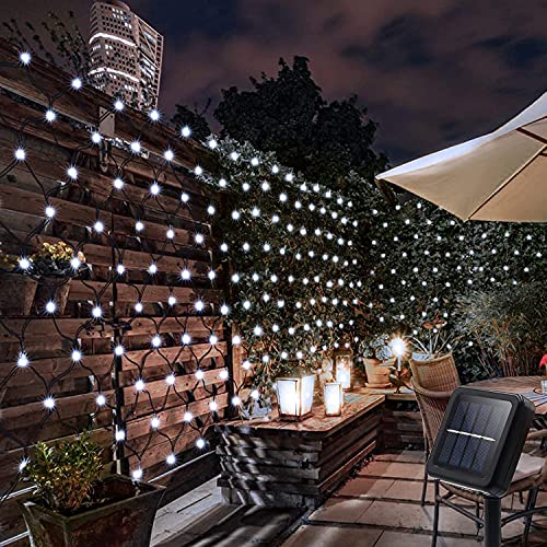 SUAVER Solar LED Lichternetz, Wasserfest 200LEDs Solar Lichterkette,3x2M Outdoor Lichtervorhang,8 Modi Net Mesh Deko Leuchte für Weihnachten Garten Party Hochzeit Schlafzimmer (Weiß) von SUAVER