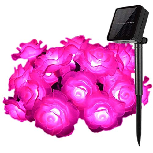 SUAVER Solar Lichterkette, Wasserdicht 50LED Rose Lichter Außen Blumen Garten Licht Außenlichterkette,LED Lichterketten für Garten,Terrasse,Zuhause,Weihnachtsdeko und Partys (Rosa) von SUAVER