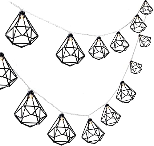 SUAVER Geometrische Lichterkette mit 20 LEDs, schwarzer Diamantkäfig, Metalllaterne, polygonale batteriebetriebene LED-Lichterkette, Weihnachten, Garten, Hochzeit, Party, Heimdekoration (Diamant) von SUAVER