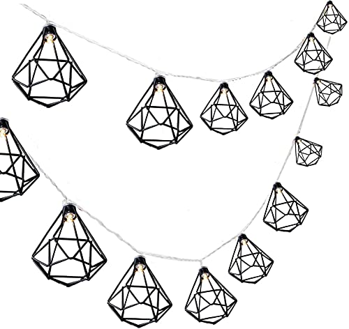 Suaver Lichterkette mit 20 LEDs, geometrische Lichterkette, schwarz, Diamantkäfig, Metalllaterne, batteriebetrieben, für Weihnachten, Garten, Hochzeit, Party, Heimdekoration (Diamant) von SUAVER