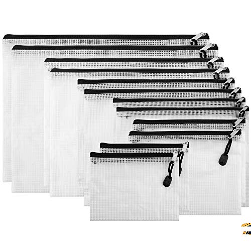 SUBANG 12 Stück schwarze Reißverschluss-Dokumententaschen aus Netzstoff, Dokumentenmappen mit Gitter-Reisetasche, 6 Größen von SUBANG