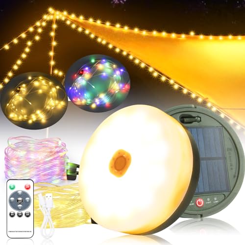 10m Solar Camping Lichterkette Aufrollbar,Warmweiß+RGB Camping Lichterkette,Solar&USB Aufladung,13-Modi Outdoor Campinglampe mit Fernbedienung,130Leds Tragbare Camping Lichter für Camping 10m Solar Camping Lichterkette Aufrollbar,Warmweiß+RGB Camping Lichterkette,Solar&USB Aufladung,13-Modi Outdoor Campinglampe mit Fernbedienung,130Leds Tragbare Camping Lichter für Camping von SUBOSI