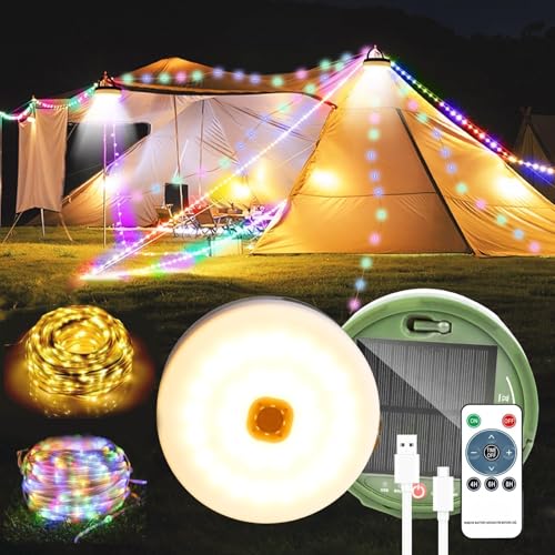 20m Solar Camping Lichterkette,Warmweiß+RGB Outdoor Campinglampe 230Leds,Außenlichterketten mit 13 Beleuchtungsmodi,Solar&USB Aufladung,Tragbare Campinglampe für Camping,Garten und Wandern 20m Solar Camping Lichterkette,Warmweiß+RGB Outdoor Campinglampe 230Leds,Außenlichterketten mit 13 Beleuchtungsmodi,Solar&USB Aufladung,Tragbare Campinglampe für Camping,Garten und Wandern von SUBOSI
