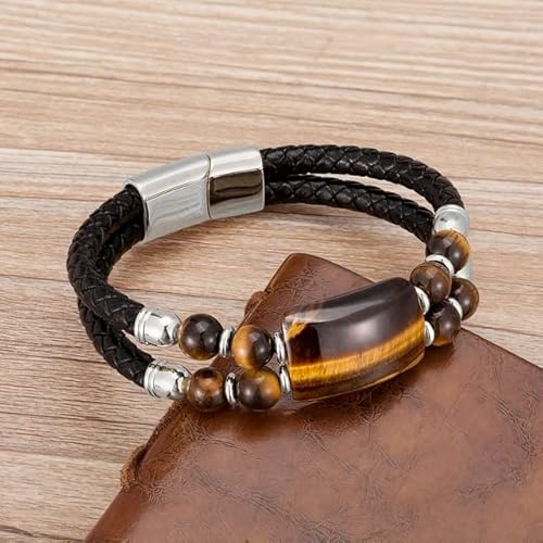 SUBOTE Männlich Schmuck Echtes Leder Armband Tigerauge Perlen Armbänder Edelstahl Magnetverschlüsse Männer Handgelenk Geschenke SUBOTE Männlich Schmuck Echtes Leder Armband Tigerauge Perlen Armbänder Edelstahl Magnetverschlüsse Männer Handgelenk Geschenke von SUBOTE