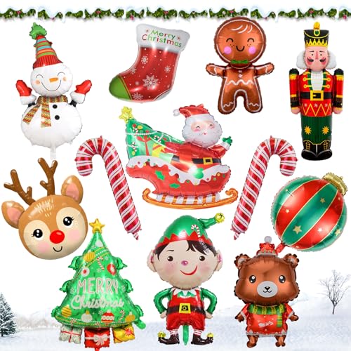 12 Stück Übergroße Weihnachtsluftballons, Weihnachten Folienballon, XXL Weihnachtsdeko Ballon, Helium Weihnachtsballons, Weihnachtsparty Deko, Lebkuchenmann Weihnachtsmann Weihnachtsbaum Luftballon von SUBRINGE