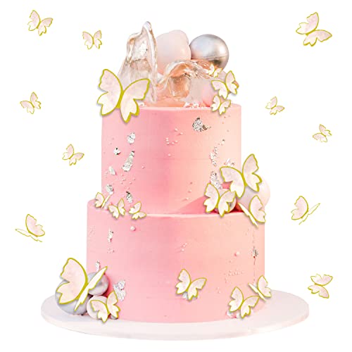 30 Stück Schmetterlings-Kuchendekorationen, 3D-Schmetterlings-Kuchenaufsatz, Dekorationen in verschiedenen Größen, Schmetterlings-Cupcake-Topper für Kuchendekorationen (Hellrosa) von SUBTAVIK