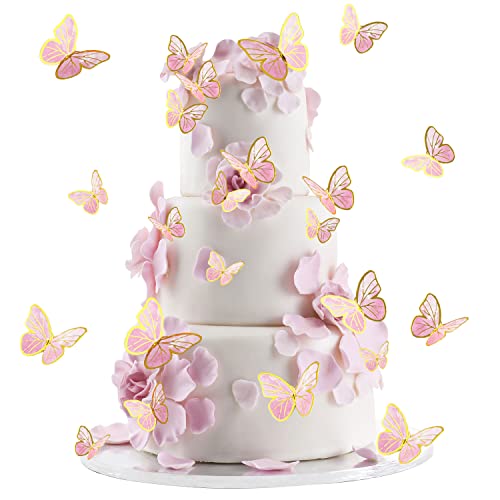 30 Stücke Schmetterling Kuchen 3D Dekorationen Gemischte Größe Cupcake Topper für Geburtstag Hochzeit Party Essen (Rosa) von SUBTAVIK