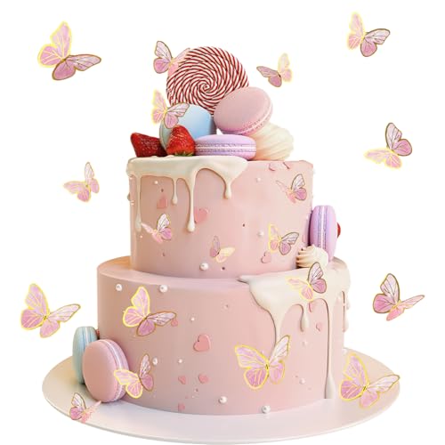 33 Stück Schmetterlings-Kuchendekorationen, Schmetterlings-Kuchenaufsätze, lebhafte 3D-Schmetterlings-Cupcake-Aufsätze, Schmetterlings-Dekorationen für Geburtstag, Hochzeit, Party, Kuchenwand (Rosa) 33 Stück Schmetterlings-Kuchendekorationen, Schmetterlings-Kuchenaufsätze, lebhafte 3D-Schmetterlings-Cupcake-Aufsätze, Schmetterlings-Dekorationen für Geburtstag, Hochzeit, Party, Kuchenwand (Rosa) von SUBTAVIK