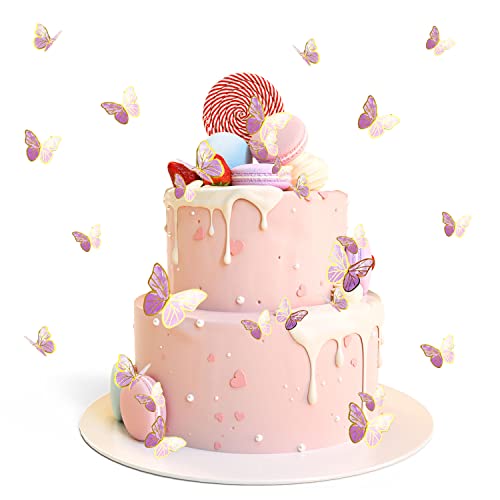 33 Stücke Schmetterling Kuchen Dekorationen 3D Schmetterling Kuchen Topper Dekorationen Gemischte Größe Schmetterling Cupcake Topper für Geburtstag Hochzeit Party Kuchen Essen Dekorationen (Lila) von SUBTAVIK