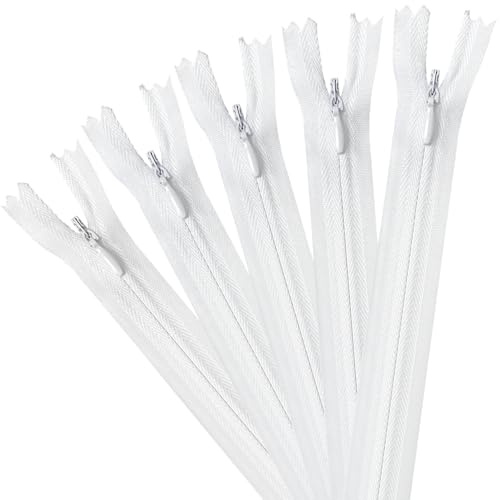 5 Stück unsichtbare Reißverschlüsse, 40 cm, Nylon-Reißverschlüsse zum Nähen, verdeckter Reißverschluss für Nähzubehör, Kissen, Röcke, Hosen, Kleidersäcke (Weiß) von SUBTAVIK