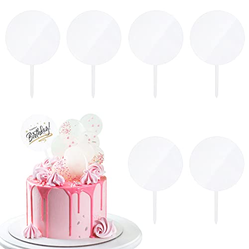 6 Stück Blanko Acryl Kuchen Topper, Runde Cupcake Topper Blank, Kuchen Topper Stick Diy Acryl Topper Stick für Hochzeit Geburtstagsfeier von SUBTAVIK