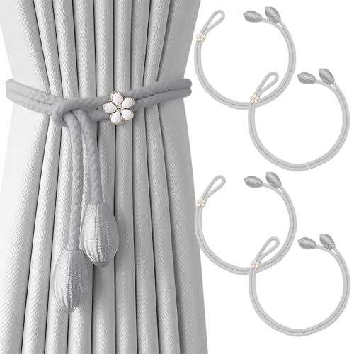 Raffhalter für Vorhänge, 4er-Pack, Elegante Raffhalter im Boho-Stil, Handgestrickte Raffhalter für Zuhause, Büro, Wohnzimmer und Schlafzimmer (Grau) von SUBTAVIK