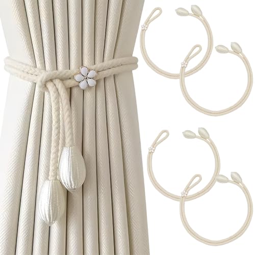 SUBTAVIK Raffhalter für Vorhänge, 4er-Pack, Elegante Raffhalter im Boho-Stil, Handgestrickte Raffhalter für Zuhause, Büro, Wohnzimmer und Schlafzimmer (Beige) von SUBTAVIK