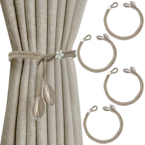 SUBTAVIK Vorhang-Raffhalter, 4er-Pack, Vorhang-Seilschnalle, Elegante Vorhang-Raffhalter im Boho-Stil, Handgestrickte Vorhang-Raffhalter für Zuhause, Büro, Wohnzimmer, Schlafzimmer (Khaki) von SUBTAVIK