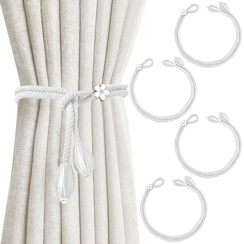 SUBTAVIK Vorhang-Raffhalter, 4er-Pack Vorhang-Seilschnalle, Elegante Vorhang-Raffhalter im Boho-Stil, Handgestrickte Vorhang-Raffhalter für Zuhause, Büro, Wohnzimmer, Schlafzimmer (weiß) von SUBTAVIK