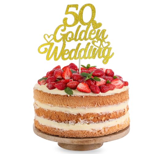 SUBTAVIK Tortenaufsatz zum 50. Hochzeitstag, Goldglitzer, Tortenaufsatz zur 50. Goldenen Hochzeit, Herz-Hochzeitstag, Tortendekoration für Feier, Jubiläumsparty, Tortendekorationen SUBTAVIK Tortenaufsatz zum 50. Hochzeitstag, Goldglitzer, Tortenaufsatz zur 50. Goldenen Hochzeit, Herz-Hochzeitstag, Tortendekoration für Feier, Jubiläumsparty, Tortendekorationen von SUBTAVIK