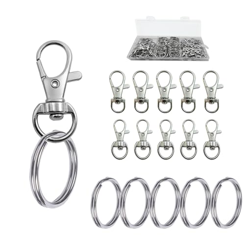 SUCCEFORT 120 Stück Schlüsselringe Karabinerhaken, 30 groß, 30 klein, 60 Schlüsselringe, Silber, Schlüsselbund-Accessoires von SUCCEFORT