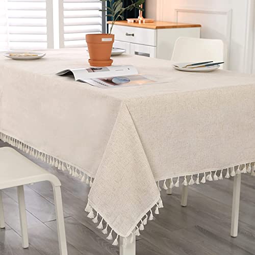 SUCHDECO Beige Tischdecke Leinen Rechteckig Tischtuch Abwaschbar Küchentischdecke für Geburtstag Party Hochzeit mit Quaste Tischwäsche für Couchtisch, Gartentisch, 100x140 cm von SUCHDECO