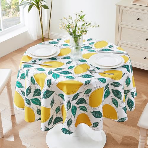 SUCHDECO Tischdecke Rund 150 cm Abwaschbar Tischdecke Wasserabweisend Runde Tischdecken Outdoor Tischtuch Gartentischdecke für Küche, Esszimmer, Esstisch, Couchtisch, Gartentisch, Gelbe Zitrone von SUCHDECO