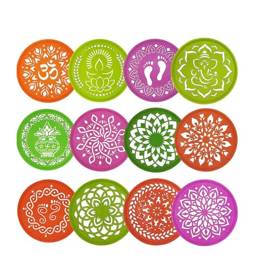 Rangoli-Schablonen, 15,2 cm, 12 Kreise, verschiedene Designs, bunte Rangoli-Schablonen, Rangoli-Schablonen-Set für Diwali-Dekoration (rund) von SUCHITA@