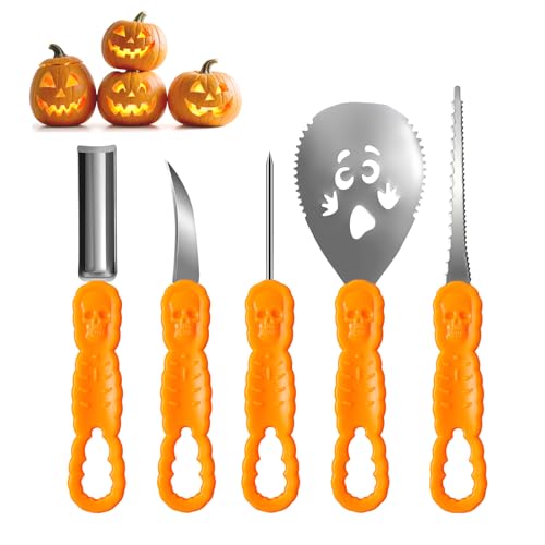 SUCOVA Halloween Kürbis Schnitzset, 5 Stück Schnitzwerkzeug Kürbis mit Vorlagen, Edelstahl Kürbis Schnitzen Werkzeug,DIY Halloween Dekoration Edelstahl Kürbis Schnitzwerkzeuge für Kinder und Familie SUCOVA Halloween Kürbis Schnitzset, 5 Stück Schnitzwerkzeug Kürbis mit Vorlagen, Edelstahl Kürbis Schnitzen Werkzeug,DIY Halloween Dekoration Edelstahl Kürbis Schnitzwerkzeuge für Kinder und Familie von SUCOVA