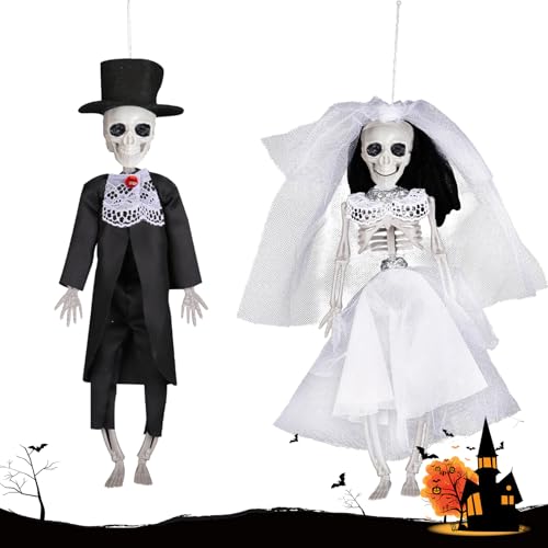 2 Stück Halloween Deko Gruselig Skelett, 30cm Gruselig Braut und Bräutigam Hängende Skelett Deko, Halloween Deko Garten Horror Gespenst Türvorhang Drinnen Haus Yard Spukhaus Party 2 Stück Halloween Deko Gruselig Skelett, 30cm Gruselig Braut und Bräutigam Hängende Skelett Deko, Halloween Deko Garten Horror Gespenst Türvorhang Drinnen Haus Yard Spukhaus Party von SUEHBEXF