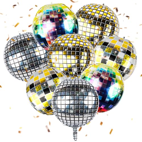 8 Stück Disco Folienballon, 22 Zoll 4D Discokugel Deko, Bunte Discokugel Luftballons, für 70 80 90er Disco Tanz Themenparty Dekoration, Geburtstag Party Karneval Deko von SUEHBEXF