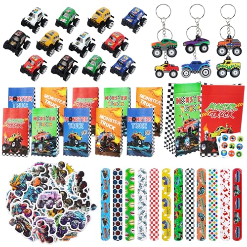98Pcs Monster Truck Party Mitgebsel, Monstertruck Geburtstag Geschenkset mit Truck Geschenktüten Schlüsselanhänger Mini Trucks Slap Armbänder Aufkleber, Truck Geburtstag Party Gastgeschenke für Kinder 98Pcs Monster Truck Party Mitgebsel, Monstertruck Geburtstag Geschenkset mit Truck Geschenktüten Schlüsselanhänger Mini Trucks Slap Armbänder Aufkleber, Truck Geburtstag Party Gastgeschenke für Kinder von SUEHBEXF