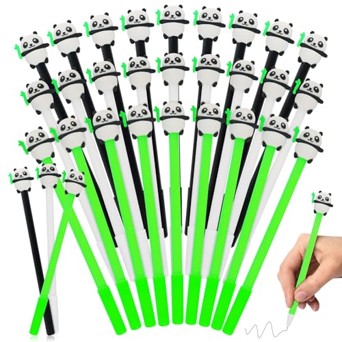 Panda Stifte, 30 Stück Kugelschreiber mit Cartoon-Design, Panda Gelstifte, 0.5 mm schwarze Tinte, Panda Rollerball Pen, Lustige Tier-Stifte für Schule Büro Studenten Lehrer Kinder (Schwarz Weiß Grün) von SUEHBEXF