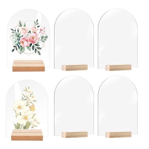 SUEOUX 6er-Pack Tischnummern Hochzeit Bogen-Acrylplatte Blanko, Transparent Acryl Tischnummern Karten Schilder mit Holzsockel, Wiederverwendbar runde Oberseite Hochzeitsschild für Dekoration, Party SUEOUX 6er-Pack Tischnummern Hochzeit Bogen-Acrylplatte Blanko, Transparent Acryl Tischnummern Karten Schilder mit Holzsockel, Wiederverwendbar runde Oberseite Hochzeitsschild für Dekoration, Party von SUEOUX
