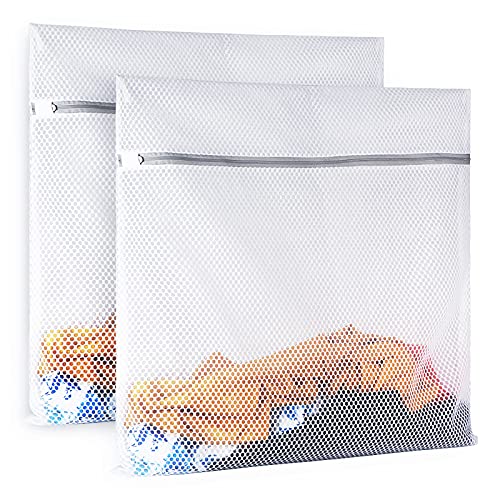 Extra großer Wäschesack mit Wabenmuster, 125 g/m², Netzstoff, langlebig und wiederverwendbar, zartes Waschbeutel, Reise-Organisationstasche für Dessous, Badetuch, Socken (Set von 2 (61 cm + 61 cm) von SUERIV
